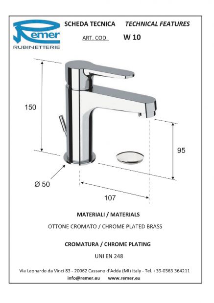 W10H3VL Mitigeur lavabo WINNER vidage laiton - chromé - économie énergie